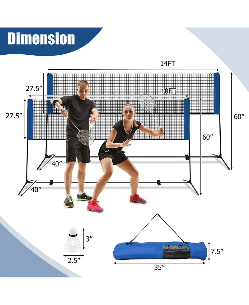 Costway 10FT Adjustable Badminton Net Set W/2 Shuttlecocks Portable Carry Bag