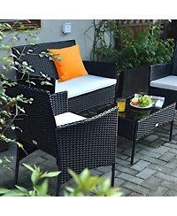 Costway 4PCS Patio Rattan Furniture Set Cushioned Sofa Coffee Table