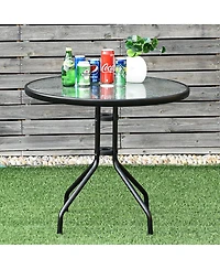 Costway 32''Outdoor Patio Round Table Tempered Glass Top