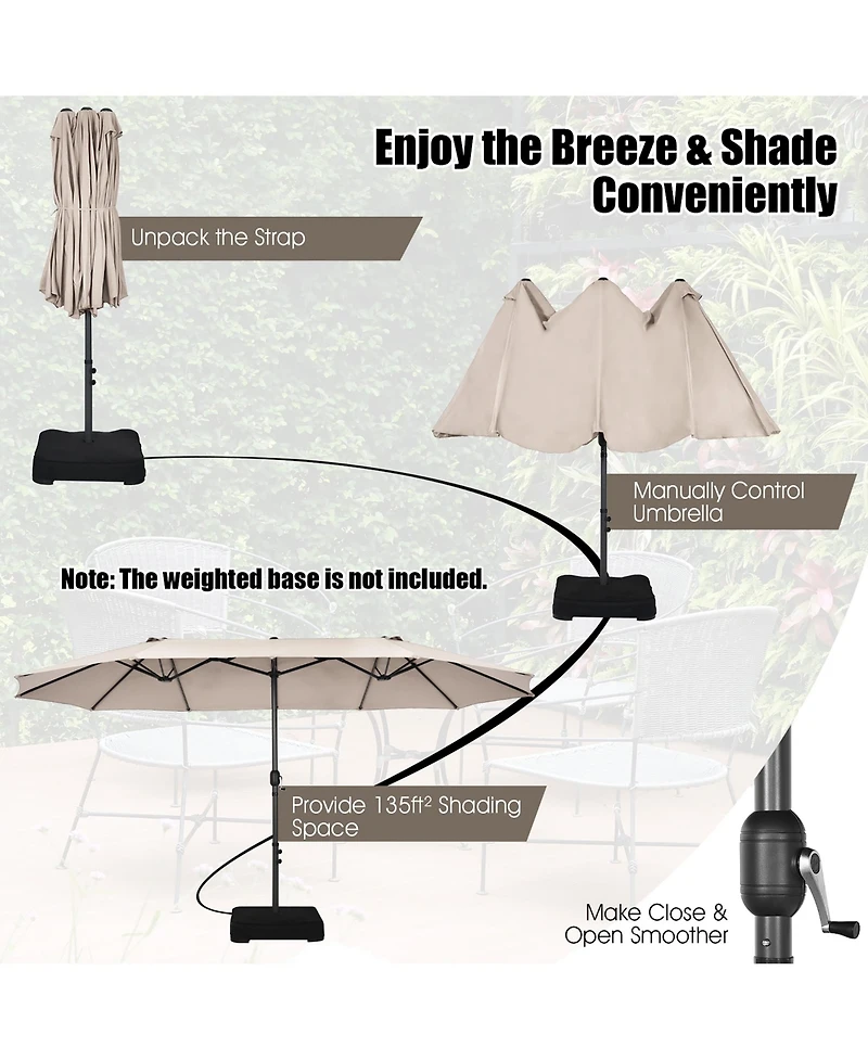 15FT Patio Double-Sided Umbrella Crank Outdoor Garden Market Sun Shade