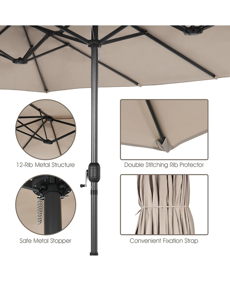 15FT Double-Sided Twin Patio Umbrella Sun Shade Outdoor Crank Market Base