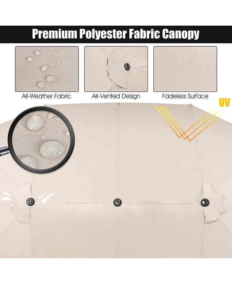 15FT Double-Sided Twin Patio Umbrella Sun Shade Outdoor Crank Market Base