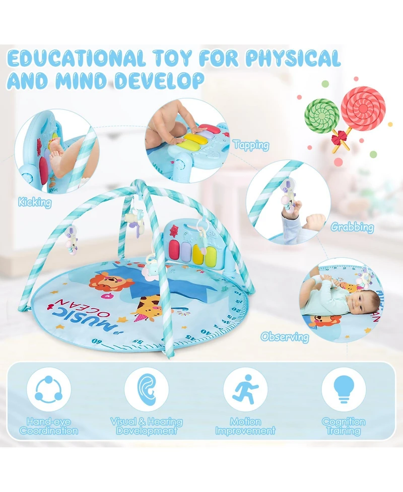 Costway Baby Gym Baby Play Mat Piano Gym w/ 5 Hanging Sensory Toys