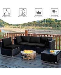 5PCS Patio Rattan Furniture Set Cushioned Sofa Chair Coffee Table