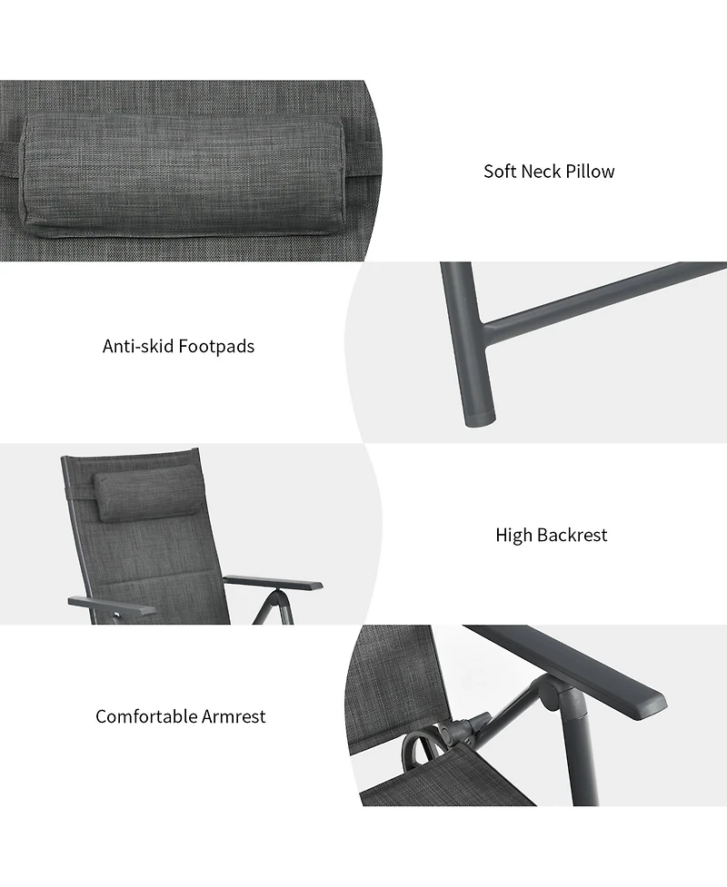 Patio Reclining Chaise Lounge Padded Chair Aluminum Adjust Neck Pillow