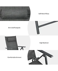 Patio Reclining Chaise Lounge Padded Chair Aluminum Adjust Neck Pillow