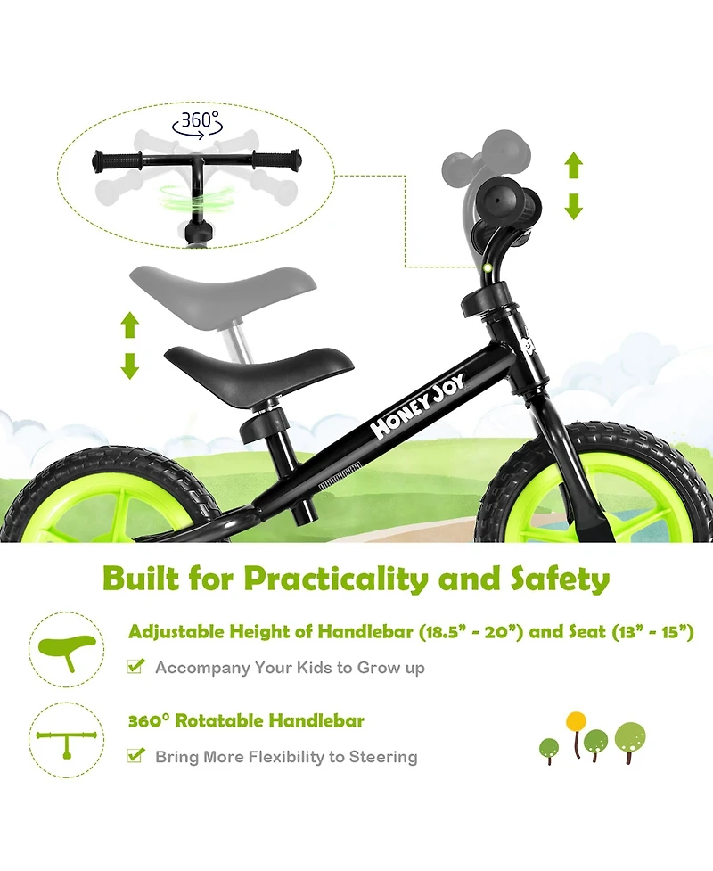 Kids Balance Bike No Pedal Training Bicycle w/ Adjustable Handlebar & Seat