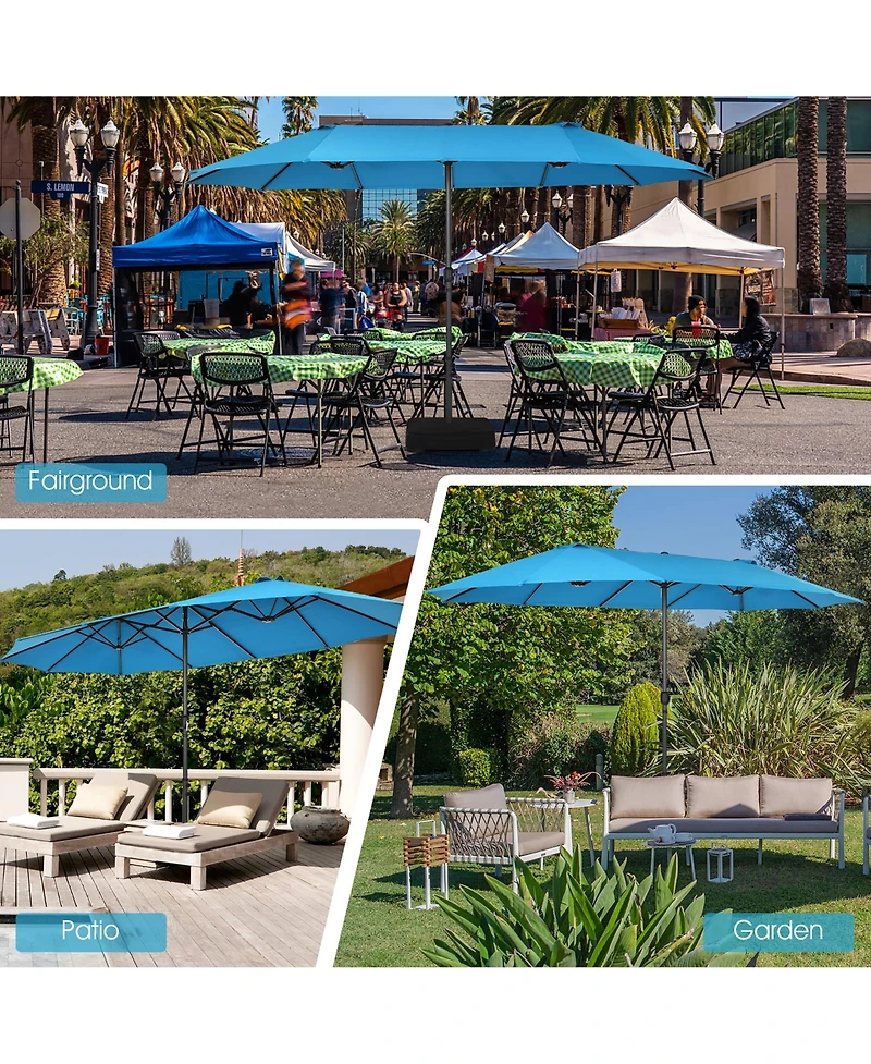 15FT Patio Double-Sided Umbrella Crank Outdoor Garden Market Sun Shade