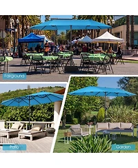 15FT Patio Double-Sided Umbrella Crank Outdoor Garden Market Sun Shade