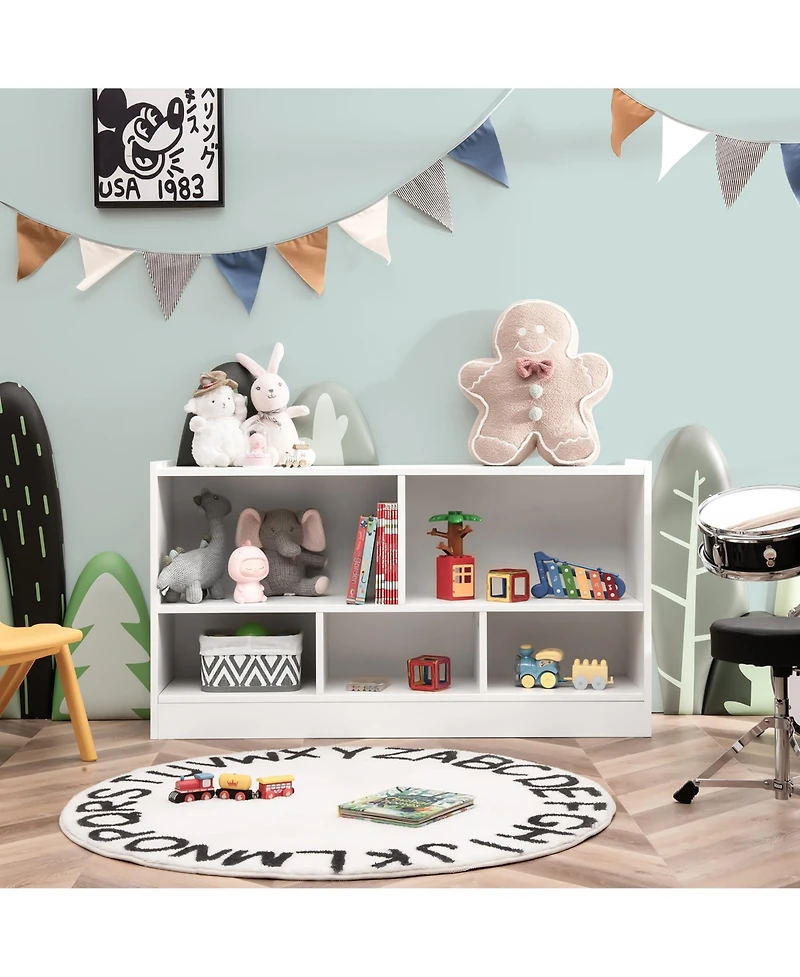 Kids 2-Shelf Bookcase 5-Cube Wood Toy Storage Cabinet Organizer