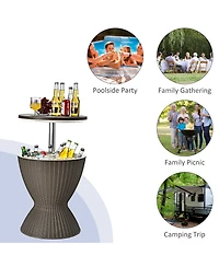 8 Gallon 3 in 1 Patio Rattan Cooler Bar Table Adjust Ice Bucket