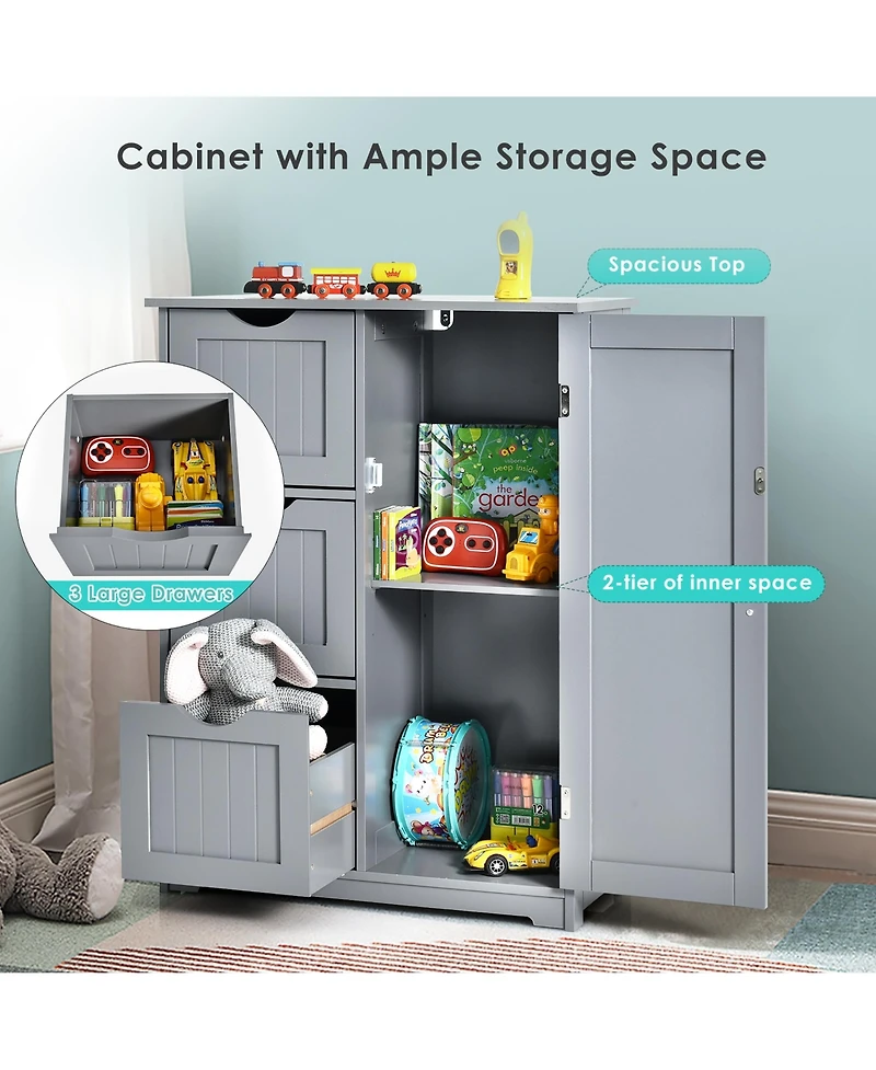Bathroom Floor Cabinet Side Storage Cabinet with 3 Drawers and 1 Cupboard