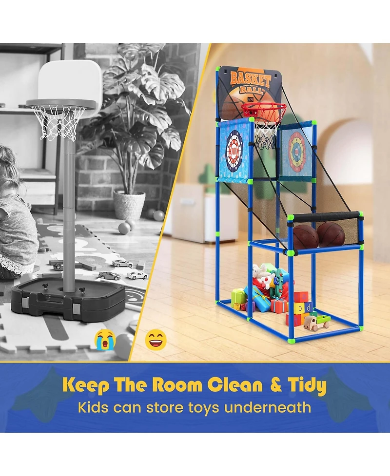 2-in-1 Kids Basketball Arcade & Sticky Balls Game w/Electronic Scoreboard Sound