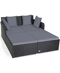 Outdoor Patio Rattan Daybed Pillows Cushioned Sofa Furniture