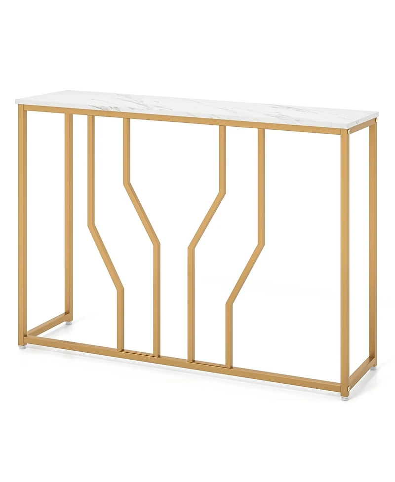 44" Gold Console Table with Faux Marble Tabletop Golden Metal Frame for Entrance