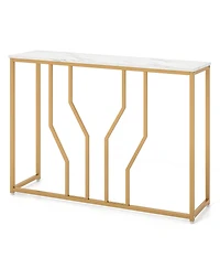 44" Gold Console Table with Faux Marble Tabletop Golden Metal Frame for Entrance
