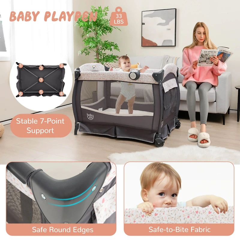 Costway Pack & Play Baby Diaper Changing Table 4 1 Portable Foldable with Mattress Carrying Bag