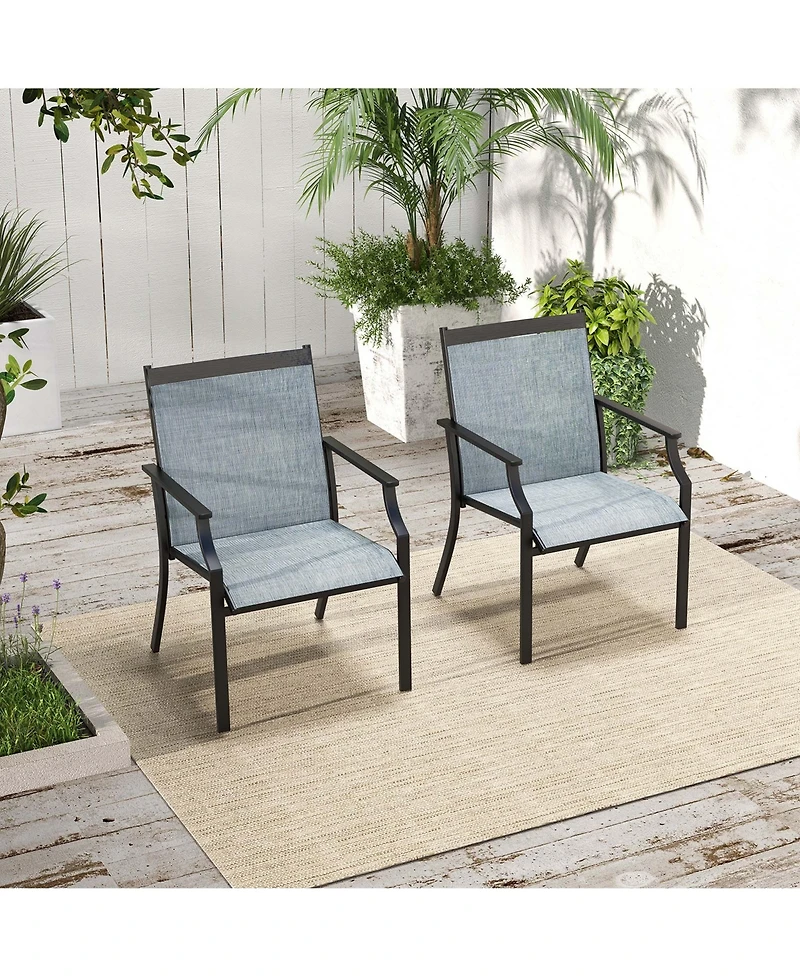 2 Piece Patio Dining Chairs Large Outdoor with Breathable Seat & Metal Frame