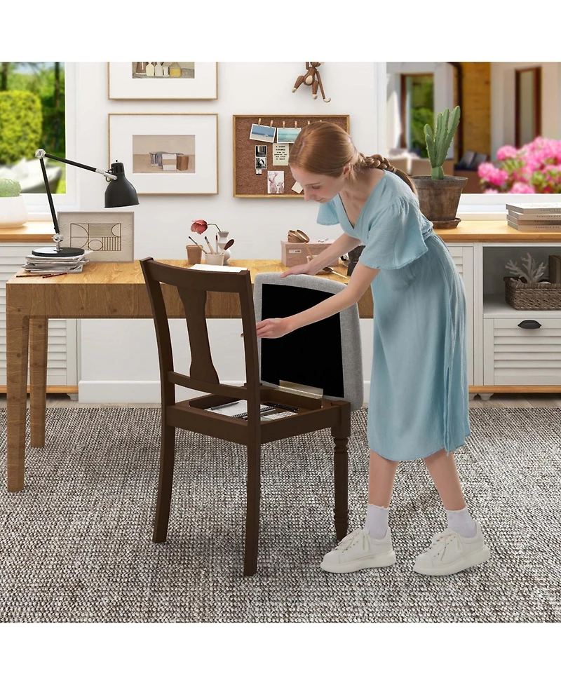 2 Pcs Wood Chair Antique Upholstered with Storage Space