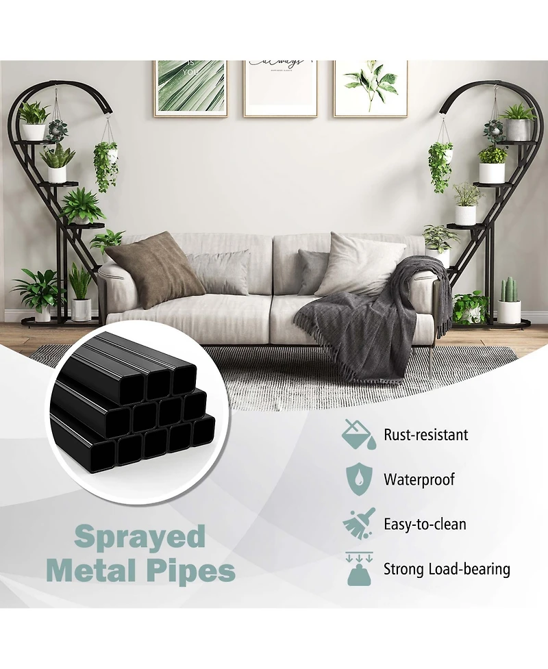 Costway 5 Tier Metal Plant Stand Heart-shaped Shelf with Hanging Hook for Multiple Plants