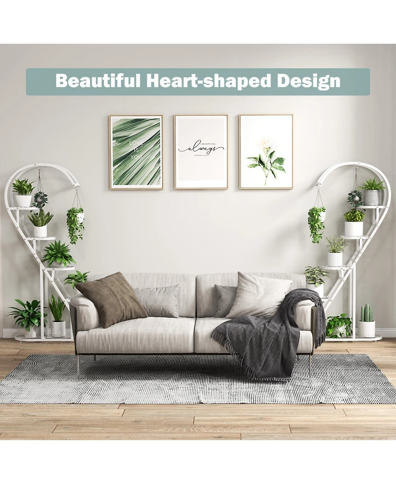 Costway 5 Tier Metal Plant Stand Heart-shaped Shelf with Hanging Hook for Multiple Plants