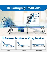 Costway 2 Pcs Outdoor Beach Lounge Chair Folding Chaise Lounge with Pillow