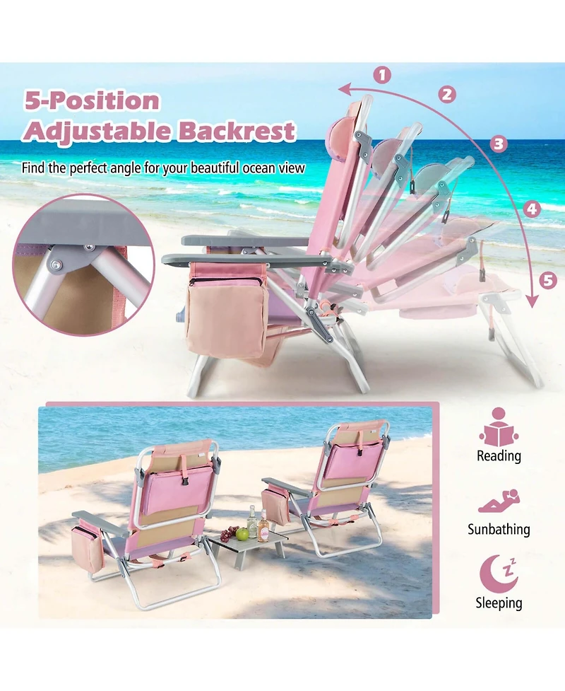 Costway 4PCS Folding Backpack Beach Chair Reclining Camping Chair with Storage Bag