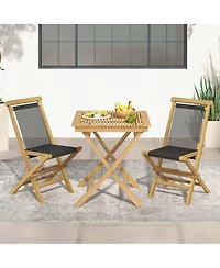 Costway 4 Pcs Patio Folding Chairs with Woven Rope Seat & Back Solid Teak Wood for Porch