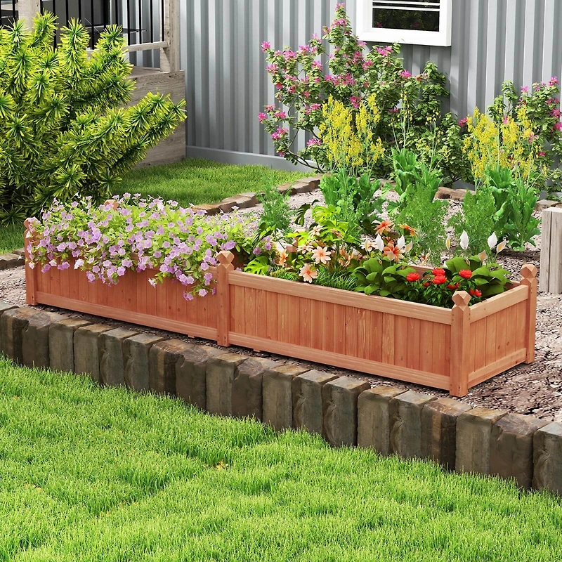 Wooden Raised Garden Bed Outdoor Rectangular Planter Box with Drainage Holes