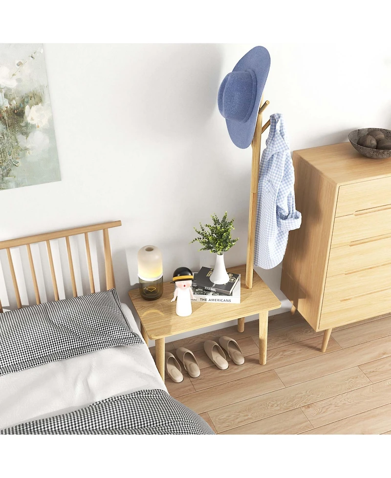 End Table with Coat Rack 2-in-1 Side Table 3 Hooks for Hats Bags Coats Freestanding