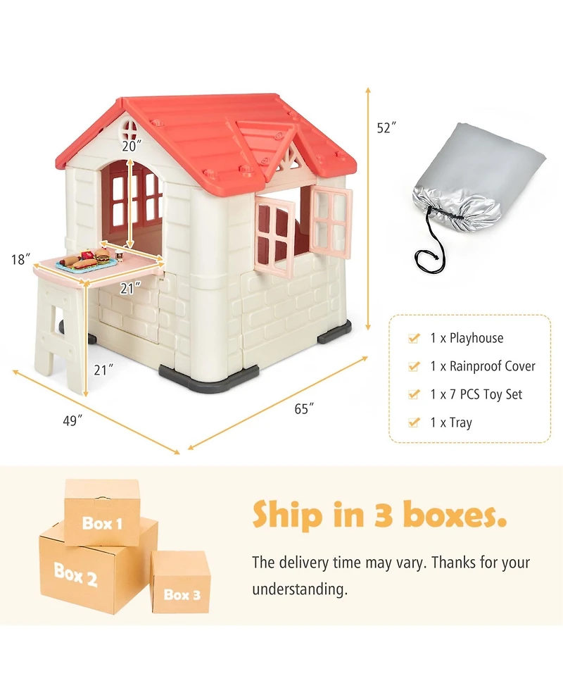Costway Kids Playhouse Realistic Cottage Playhouse with Openable Windows & Working Door