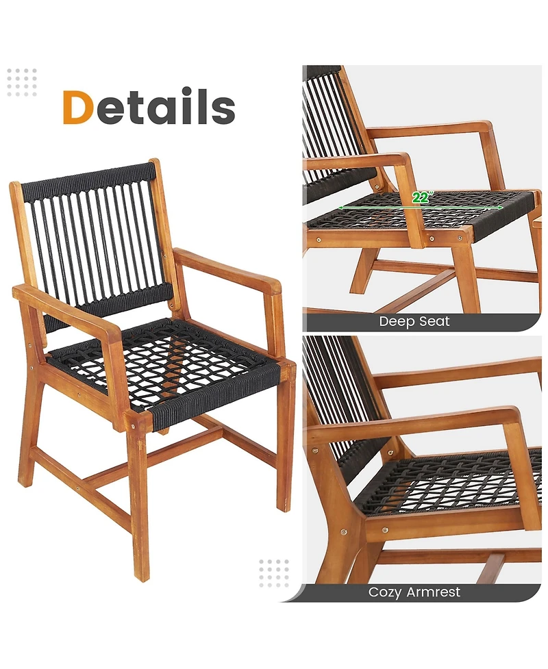 Patio 3pcs Acacia Wood Outdoor Furniture Bistro Set All-Weather Rope Woven