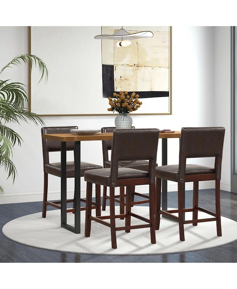 Set of 2 Upholstered Bar Stools 24.5'' Dining Chairs with Back