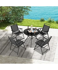 2pcs Patio Folding Chairs Heavy-Duty Metal Frame Armrests Portable Outdoor