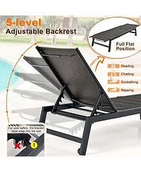 Costway 1PC Patio Galvanized Steel Chaise Lounge with Wheels Outdoor Pe Rattan Recliner Chair