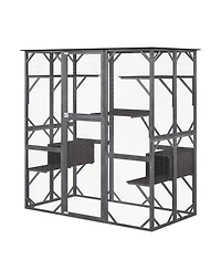 Large Wooden Cat House 71'' Indoor Outdoor Weatherproof Catio Kitten Enclosure
