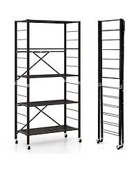 5-Tier Foldable Storage Shelves Adjustable Collapsible Organizer Rack with Wheels