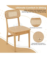 Rattan Accent Chairs Set of 2 Bamboo Frame Cane Woven Backrest &Seat Dining Room