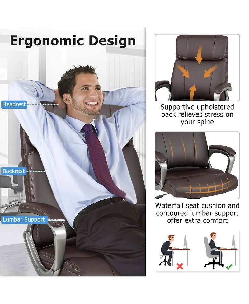 Ergonomic Office Chair Pu Leather Executive Swivel with Upholstered Armrests