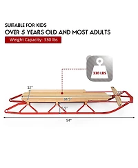 54''Kids Wooden Snow Sled Runners Steering