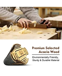 Gymax Picnic Table Set Acacia Wood 3 Piece Table Bench Outdoor Patio