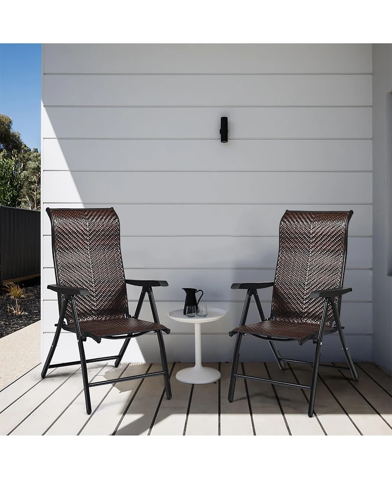 Patio Rattan Folding Chair Recliner Back Adjustable
