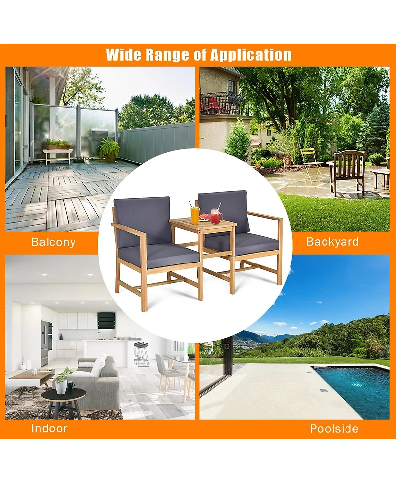 Costway 3 in 1 Patio Table Chairs Set Solid Wood Garden Furniture