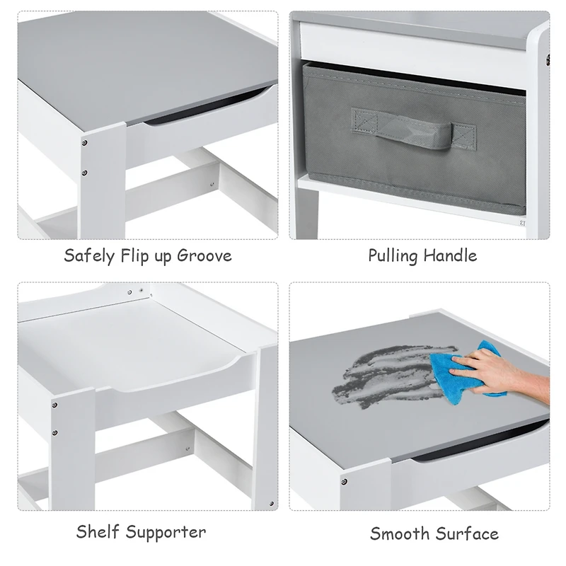 Kids Table Chairs Set With Storage Boxes Blackboard Whiteboard Drawing
