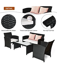 Costway 4PCS Outdoor Patio Rattan Furniture Conversation Set Cushioned Sofa Coffee Table