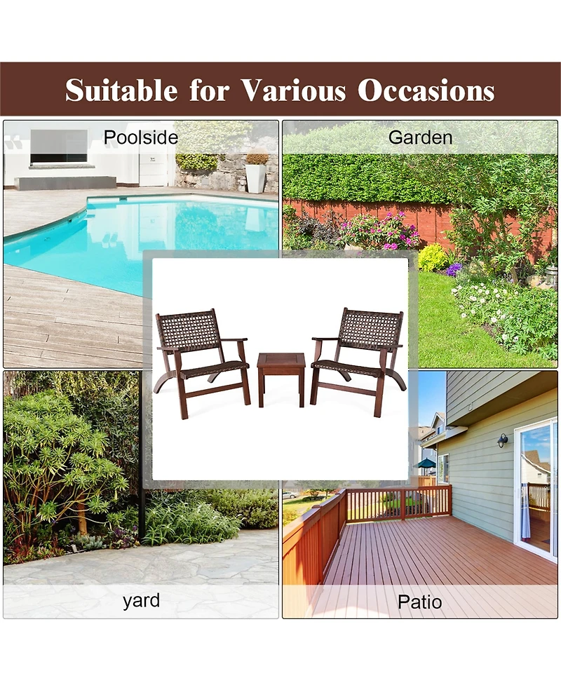 Costway 3PCS Patio Rattan Furniture Set Coffee Table