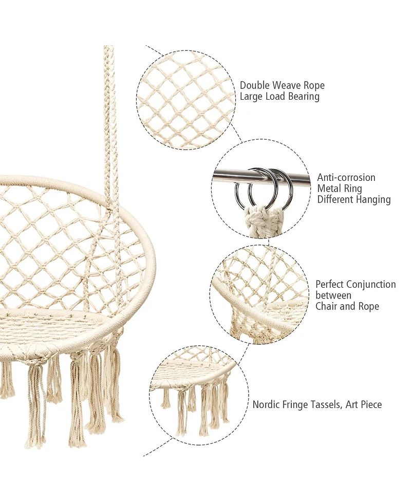 Hanging Hammock Chair Macrame Swing Handwoven Cotton Backrest Garden