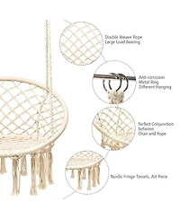 Hanging Hammock Chair Macrame Swing Handwoven Cotton Backrest Garden