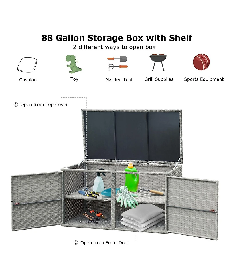 88 Gallon Garden Patio Rattan Storage Container Box Bin Shelf