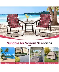 Gymax Set of 4 Patio Folding Web Chair Set Portable Beach Camping Chair Red